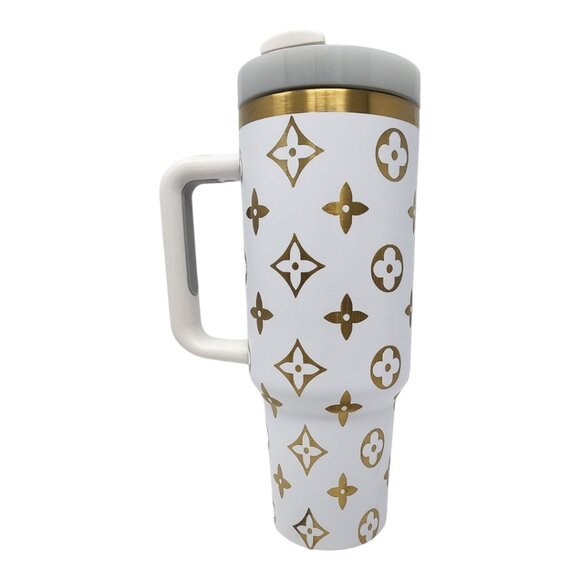 40oz White and Gold Laser Engraved Tumbler - Picture 4 of 6